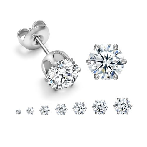 316L Stainless Steel Stud Set for Women Men, 20G Hypoallergenic Cartilage Jewelry with 2mm–8mm CZ Zirconia, Silver & Gold for Sensitive Ear Piercing - color: White Gold-7 Pairs Set