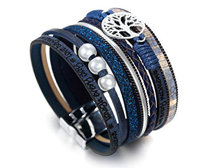 Fesciory Leather Wrap Bracelets for Women, Boho Western Layered Jewelry | Layered leather cuff bracelets, Easy on and off, Boho western style, Daily wear, Gift for women - color: Blue 3