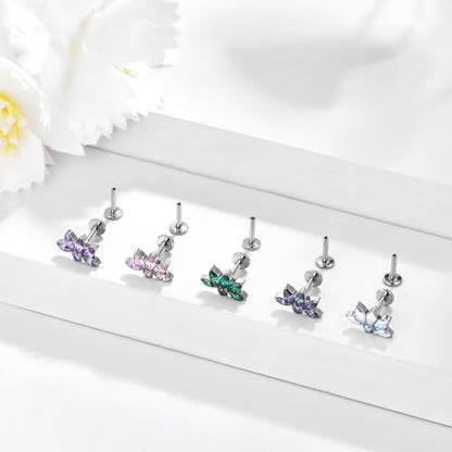 1pcs 16G 18G G23 Titanium Threadless Labret Studs Push-in Labret Lip Cluster Tragus Helix Conch Lobe Rook Cartilage Push Back Piercing Jewelry Earring - style: 5eye-Pink