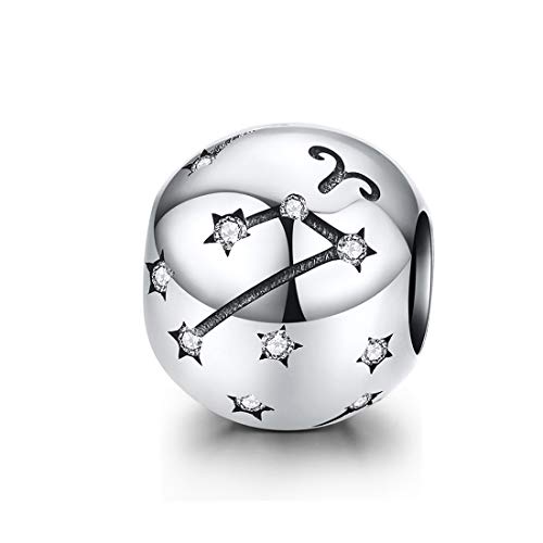 Constellation Charm 925 Sterling Silver Birthstone Bead for Pandora Charms Bracelet-Gift for Anniversary Birthday Christmas Day - color: Aries（3.21-4.19）