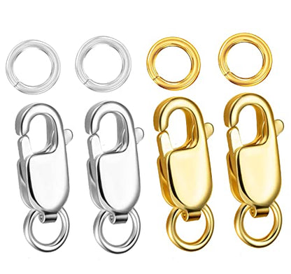 Kcctoo Silver Lobster Claw Clasp with Closed Jump Rings 14K Gold Necklace Clasps and Closures for Jewelry Making, Made in Italy 12mm(0.47inch) (4Pcs -Silver + Gold A) - color: 4Pcs -Silver + Gold A
