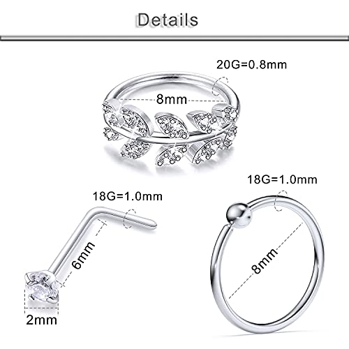 20G 18G 16G Cubic Zirconia Nose Rings Studs 316L Surgical Steel Hypoallergenic Nose Piercings Jewelry for Women Men CZ 2mm-3mm 24 Pcs - color: H:18G Screw + Silver Tone