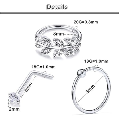 20G 18G 16G Cubic Zirconia Nose Rings Studs 316L Surgical Steel Hypoallergenic Nose Piercings Jewelry for Women Men CZ 2mm-3mm 24 Pcs - color: H:18G Screw + Silver Tone