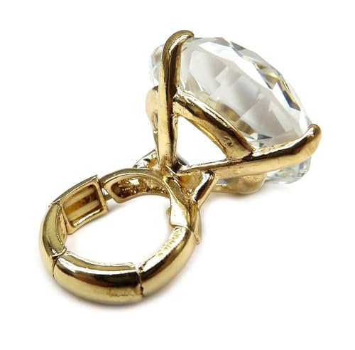 NYFASHION101 Women's Extra Big Rhinestone Fashion Stretch Ring - color: Gold-Tone
