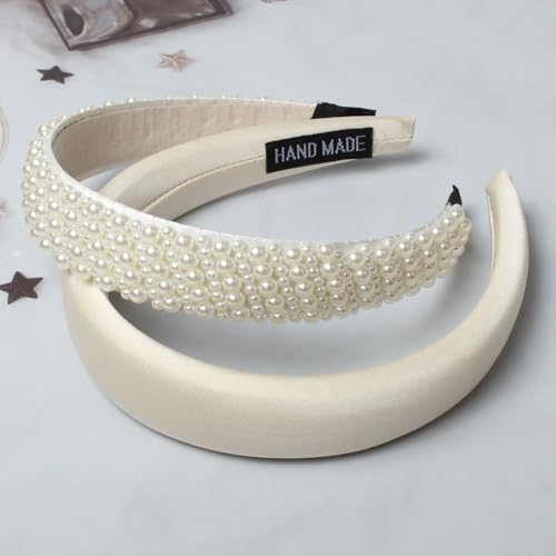 Cuizhiyu White Pearl Headbands for Women Girls Cute Pearl Dainty Headbands | Bling Faux Pearls Hairbands, Wedding Hair Accessories, Hair Hoop, Pearl Beaded Headband, White Padded Headbands,5 Pack - color: Color A