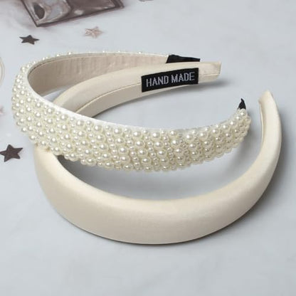 Cuizhiyu White Pearl Headbands for Women Girls Cute Pearl Dainty Headbands | Bling Faux Pearls Hairbands, Wedding Hair Accessories, Hair Hoop, Pearl Beaded Headband, White Padded Headbands,5 Pack - color: Color A