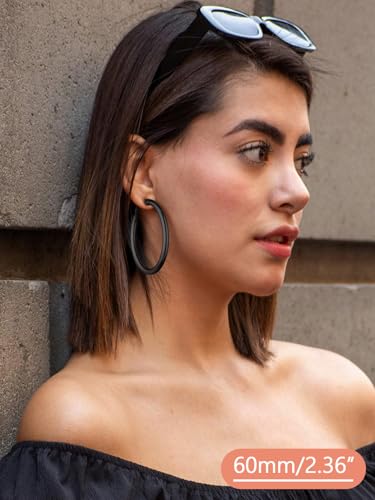 FaithHeart Silver/Black/Gold Stainless Steel Chunky Hoop Earrings for Women | Hypoallergenic Lightweight Hoop Earrings, Trendy Statement Thick Hoop, 20/30/40/50/60/70/80mm - color: Black, size: 60mm
