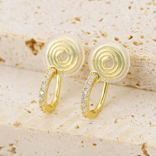 Clip On Hoop Earrings for Women Non Pierced Cubic Zirconia Huggie Hoops 14K Gold Plated CZ Clip On Earrings Adjustable No Piercing Fake Earrings - color: Gold, size: 10 MM