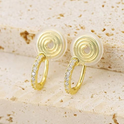 Clip On Hoop Earrings for Women Non Pierced Cubic Zirconia Huggie Hoops 14K Gold Plated CZ Clip On Earrings Adjustable No Piercing Fake Earrings - color: Gold, size: 10 MM