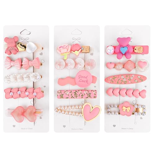 3Pack Cute kawaii Hair Clips for Girl Women 2.5 inch Cutecore Hair Accessories for Girls Decorative Pearl Hair Clips for Styling Small Metal Clip for Kids Teens Women(pink) - color: Pink 2