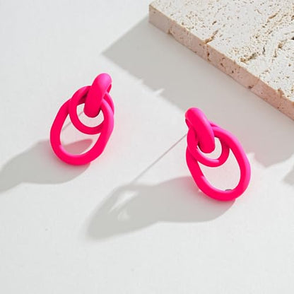 Gold Chunky Earrings for Women Geometric Knot Link Drop Dangle Earrings 14K Gold Plated Statement Earrings Trendy Gold Jewelry - color: Style 1-Pink