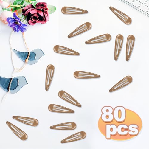 ELANE 80 Pcs Metal Snap Hair Clips for Women,Small Snap Barrettes for Women Girls Thick Fine Hair (Coffee) - color: Coffee