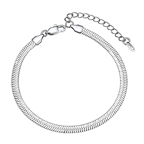 Adjustbale Link Chain Anklet for Women Summer Jewelry, 316L Stainless Steel Figaro/Wheat/Twist Rope/Cuban Foot Bracelet-Waterproof, Resizable 9"-12" (Gift Box Included) - color: 6, Herringbone - Stainless Steel-5mm