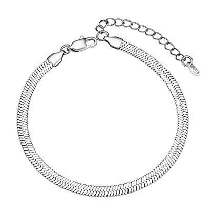 Adjustbale Link Chain Anklet for Women Summer Jewelry, 316L Stainless Steel Figaro/Wheat/Twist Rope/Cuban Foot Bracelet-Waterproof, Resizable 9"-12" (Gift Box Included) - color: 6, Herringbone - Stainless Steel-5mm