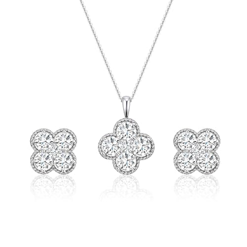 Clover Necklace and Stud Earrings Jewelry Set 14K Gold Plated Dainty Four Leaf Lucky Choker Charm Necklace Clover S925 Sterling Silver Stud with Gift Box Birthday Gifts for Women ﻿ - color: Silver