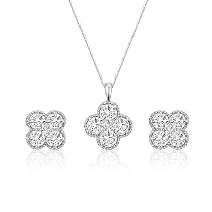 Clover Necklace and Stud Earrings Jewelry Set 14K Gold Plated Dainty Four Leaf Lucky Choker Charm Necklace Clover S925 Sterling Silver Stud with Gift Box Birthday Gifts for Women ﻿ - color: Silver