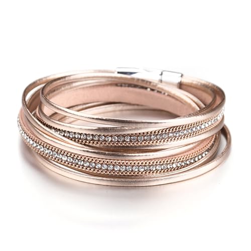 Fesciory Leather Wrap Bracelets for Women, Boho Western Layered Jewelry | Layered leather cuff bracelets, Easy on and off, Boho western style, Daily wear, Gift for women - color: Champagne 2