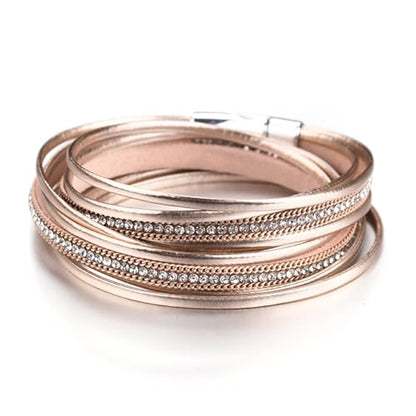 Fesciory Leather Wrap Bracelets for Women, Boho Western Layered Jewelry | Layered leather cuff bracelets, Easy on and off, Boho western style, Daily wear, Gift for women - color: Champagne 2