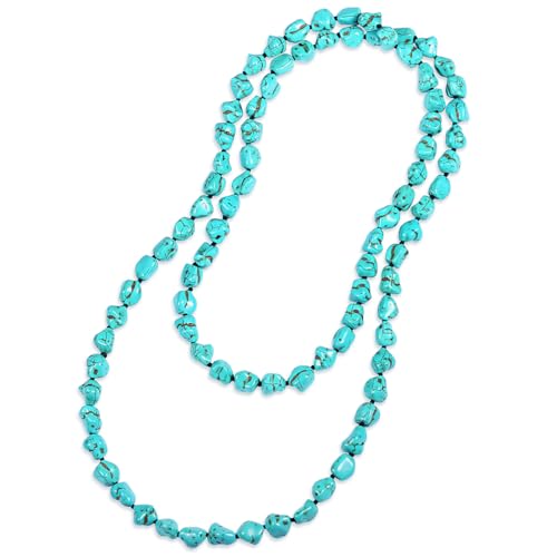Aobei Pearl 8mm Round Natural Amazonite/Irregular Turquoise Long Beaded Necklace Wrap Bracelet Handmade Gemstone Jewelry for Women Men - style: Irregular Turquoise-47"
