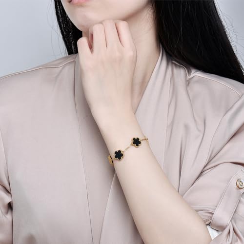 FLY FEI 18K Gold-Plated Four Leaf Clover Bracelet for Women,Adjustable lucky Bracelet Set Jewelry Gift-Hypoallergenic Charm for Birthdays, Wellness & Daily Wear - color: style01-Black