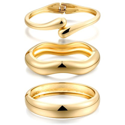 Chunky Gold Bangle Bracelets for Women, 14k Gold Plated Dainty Cuff Stackable Bangles Set, Trendy Bracelet Stack Fashion Jewelry Gifts - color: 03-GOLD
