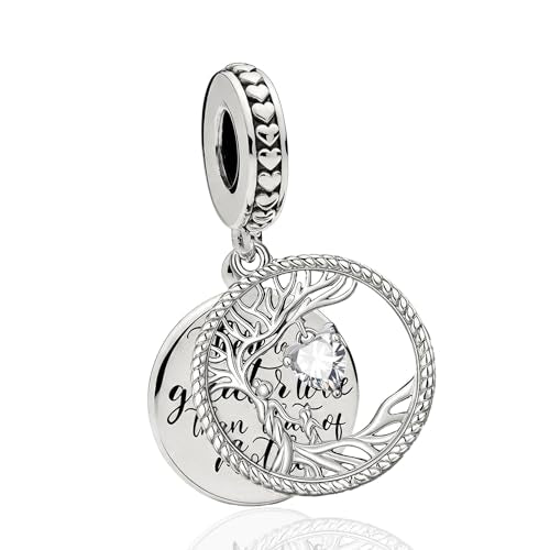 Tree of Life Dangle Charm Mother's Love Pendant Bead Compatible with Pandora Bracelets & Necklaces Women - color: White