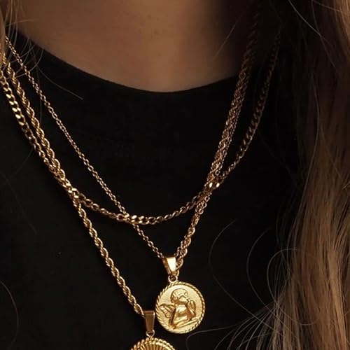 Unisex Celestial Gold Pendant Necklaces, Sun/Moon/Star/Angle Celestial Elements Unisex Choker Gold Lover Chains for Men and Women Jewelry - color: Gold Chain - Angle