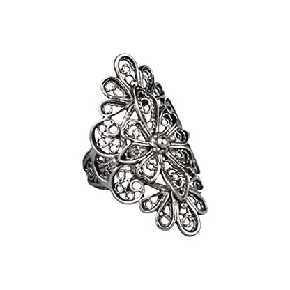 Filigranist 925 Sterling Silver Artisan Made Handcrafted Lace Embroidery Filigree Art Women Cocktail Statement Ring - style: Long