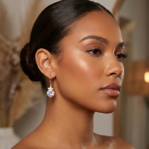 Sonateomber Gold Silver Small Hoop Dangle Earrings for Women, Trendy Dainty Rhinestone CZ Dangling Prom Wedding Leaf Flower Snowflake Butterfly Starfish Fashion Jewelry Gift - color: Purple