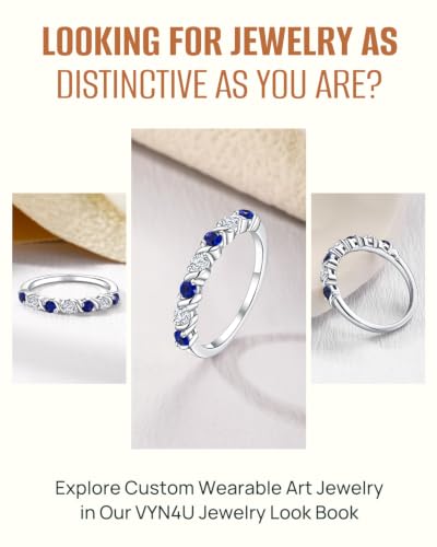 Stackable Half Eternity Rings for Women 14K Gold Plated Wedding Band | Cubic Zirconia/Emearld/Ruby/Sapphire 2.5mm Thin Promise Ring for Mom Wife friends - color: CZ/Sapphire
