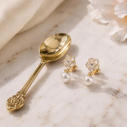 1 Pair Elegant Clip On Pearl Earrings Camellia Flower Design Chic Vintage | Camellia Flower Earrings | Clip-style Design | Pearl Earrings