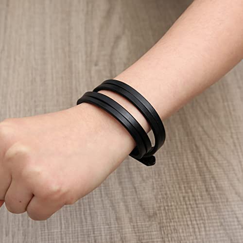 HZMAN Men's & Women's PU Leather Wrap Bracelet - Handmade Steampunk Style Wristband (8.0 Inch) - color: Black