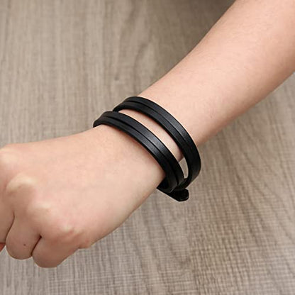 HZMAN Men's & Women's PU Leather Wrap Bracelet - Handmade Steampunk Style Wristband (8.0 Inch) - color: Black