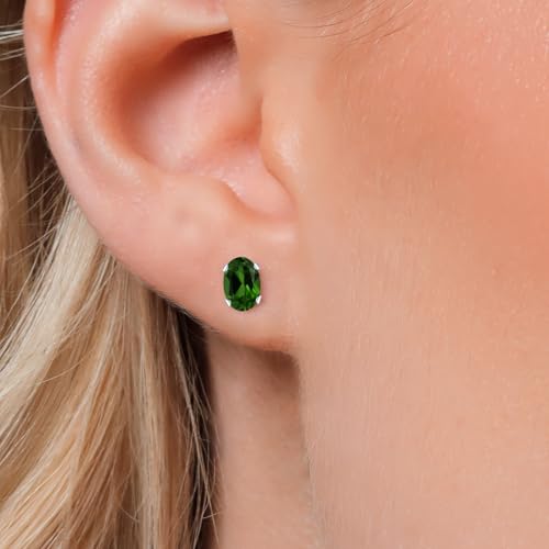 Gem Stone King Oval Gemstone Birthstone Stud Earrings for Women Men | Oval Cut 7X5MM | Fine Jewelry Gifts for Mom Dad Wife Him Her - style: Chrome Diopside