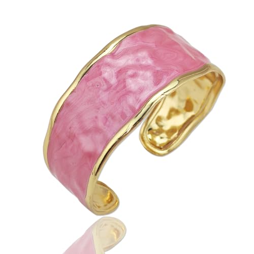 YBMYCM Chunky Shell Cuff Bracelet for Women, Hammered Boho Open Bangle | Adjustable Irregular Wide Bracelets Jewelry Gifts for Women, Perfect for Daily Wear - color: C-Pink