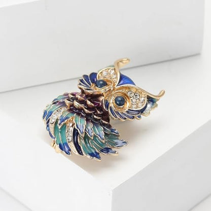 Enamel Bird Brooch for Women Rhinestones Owl/Hummingbird/Eagle/Toucan Lapel Pin Cute Bird Brooches Jewelry Gifts for Mom Wife - color: Blue Violet-Owl 1