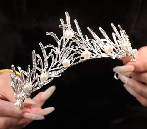 Wedding Crystal Tiara for Women Elegant Bridal Pearl Rhinestone Crown Swan Queen Princess Costume Crown Star Crystal Headpiece Accessory for Cosplay Birthday Party - color: Pearl 1-silver