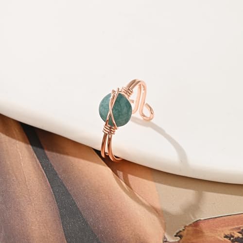 9 PCS Healing Crystal Ring, Adjustable Wire Wrapped Rings Irregular Gemstone Rings Set for Women - color: Rose Gold-Style B