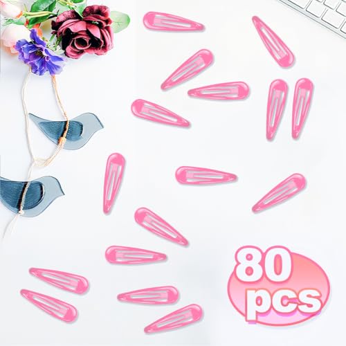 ELANE 80 Pcs Metal Snap Hair Clips for Women,Small Snap Barrettes for Women Girls Thick Fine Hair (Pink) - color: Pink