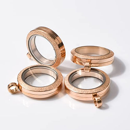 WANDIC Photo Charms, Set of 4 Matte Stainless Steel Round Memory Locket Pendant Bridal Wedding Bouquet Charms for Photo or Wedding, 25mm - color: 4pcs-rose Gold Matte