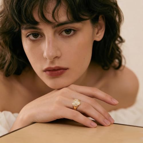 925 Sterling Silver Adjustable Rings for Women 14K Gold Plated Thumb Rings | Stackable Statement Eternity Rings Dainty Starfish Star Moon Heart Lucky Open Ring Trendy Jewelry Birthday Gifts for Ladies - color: Gold Heart Ring