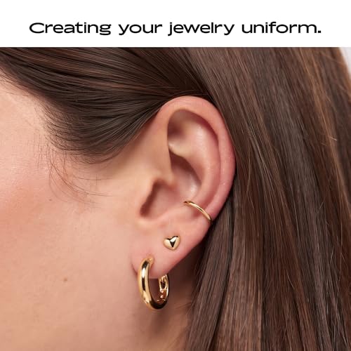 Ana Luisa Puffed Heart Earrings - Heart Charm Huggie Hoops and Earring Stud Styles - Dainty 14K Gold Plated, Silver Rhodium Plated & Mixed Metal Silver & Gold Earrings - Hypoallergenic Water-Resistant - color: Gold Stud