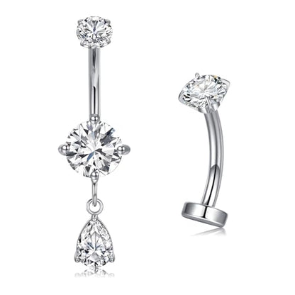 VCMART Belly Button Ring Belly Button Piercing Belly Rings Dangle Belly Button Rings Surgical Steel Clicker Floating Belly Button Rings for Women 14G Silver Gold Belly Navel Piercings Jewelry - color: C3 -2pcs, silver