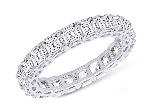Jewel Zone US Asscher Cut White Cubic Zirconia Eternity Band Ring in 14k Gold Over Sterling Silver - color: white-gold-plated-silver