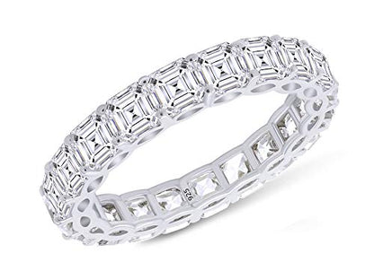 Jewel Zone US Asscher Cut White Cubic Zirconia Eternity Band Ring in 14k Gold Over Sterling Silver - color: white-gold-plated-silver