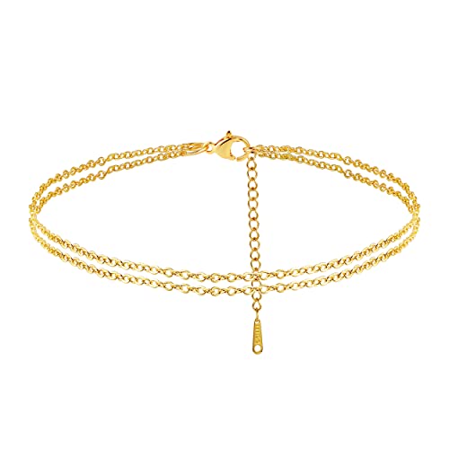 Ankle Bracelets for Women 18K Gold Plated Dainty Layering Anklets for Women Layered Twisted Rope Coin Chain Anklet Bracelets Waterproof Beach Summer Foot Jewelry - color: Layered O Chain-Gold
