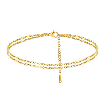 Ankle Bracelets for Women 18K Gold Plated Dainty Layering Anklets for Women Layered Twisted Rope Coin Chain Anklet Bracelets Waterproof Beach Summer Foot Jewelry - color: Layered O Chain-Gold