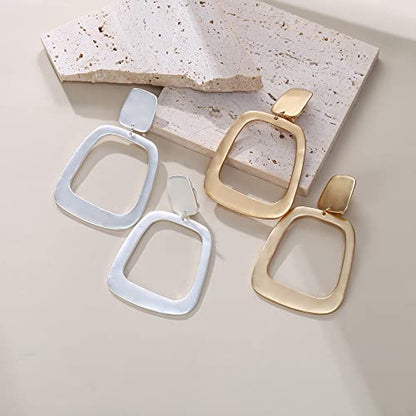 FANZE 2-3 Pairs Clip on Earrings Drop Earrings Set,Big Matte Gold Earrings Statement Earrings Jewelry Gift for Women - color: Gold