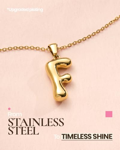 DoDoBeads Stainless Steel Initial Necklace, Waterproof 18K Gold Plated Necklace, Non-Tarnish Chunky Monogram Jewelry Gifts for Women, Mothers Day Gift - style: F