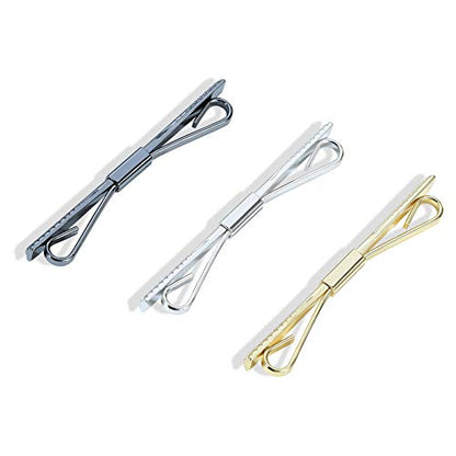 3PCS Men's Classic Tie Clips - Shirt Collar Clip Bar for Necktie - Gold, Silver, Black Tone - Tie Pins, Collar Holder - style: 60mm Length Oar Head
